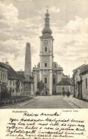 Kolozsvár, Cluj; Barátok tere, milleniumi szobor, templom, Fuhrmann Miklós kiadása / square, millenial statue, church (EK)