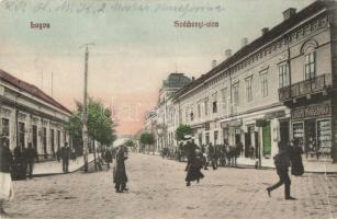 Lugos, Lugoj; Széchenyi utca, Lugosi üvegudvar, népbank, Nagel Sándor kiadása / street, glass store, shops, bank (EB)