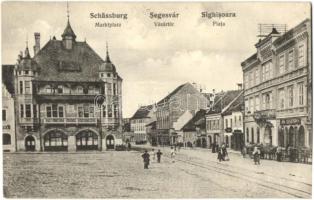 Segesvár, Schassburg, Sighisoara; Vásártér, Essigmann üzlete, kiadja W. Nagy / market place (Rb)