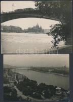cca 1930 Budapesti látképek (Parlament a Margit híd felől, és a dunai panoráma a Szabadság-híd felől), 2 db, a hátoldalán feliratozva, 13x18 cm.