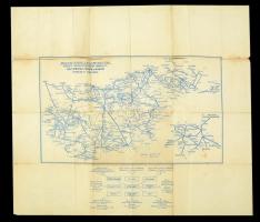 cca 1940 Magyarország vasúti térképe, a hivatalos menetrendkönyv melléklete, hajózási és buszvonalt ...