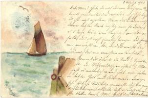 Hand painted art postcard, ship s: B. Schmeja (cut)