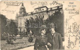 Arad, Park részlet, párral az előtérben, Klein Mór kiadása / park, couple in the foreground (EM)