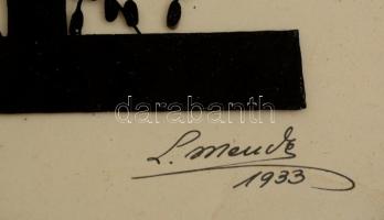 Olvashatatlan jelzéssel: Udvarlás. Sziluett kép, kollázs, papír, üvegezett, apró hibákkal, 23×29 cm