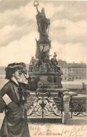 Arad, Vértanúk szobra, hölgy távcsővel, Porter Vilmos üzlete, ifj. Klein Mór kiadása / statue, lady with binoculars, shop (EK)