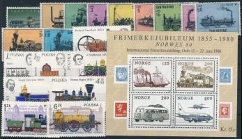 1947-1980 Trains 19 diff stamps + block, 1947-1980 Vonat motívum 19 klf  bélyeg + blokk