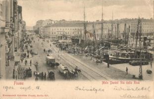Fiume, Molo Daniel Via della Riva / port view, street, wood transpost with horses, ships