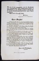 1848. december 17. Ritka, még sorszámozás nélküli Armee Bulletin, a későbbi (nyilvános) hadijelentések első példánya. 1848. december 15-én Windischgraetz seregei megindultak Magyarország ellen. Báró Ludwig von Welden császári és királyi táborszernagy valamint Windischgraetz tábornok német nyelvű hirdetménye. és Windischgraetz kiáltványa. Beszámoló amagyar földre lépett császári seregek  hadműveleteiről. Foltos. / 1848 Army report of General Ludwig von Welden commander of the Austrian forces and Windischgraetz . 57x45 cm