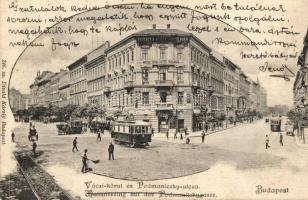 Budapest VI. Váci körút, Podmaniczky utca, Teutsch B. József üzlete, Weiss és Társa betéti társaság, villamosok, Dival Károly 246. sz. (EK)