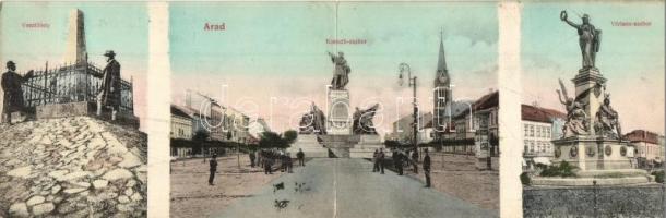 Arad, Vesztőhely, Kossuth szobor, Vértanu szobor, kihajtható lap / Martyrs monument, statues, folding folding card