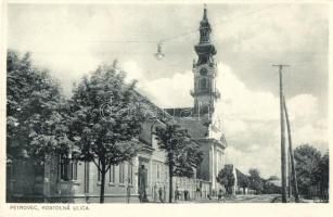 Petrőc, Petrovec; Főutca, Evangélikus templom / main street, Lutheran church (Rb)