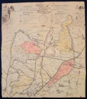 1930 Sepsiszentgyörgyi Vadászegylet vadászterületeinek térképe, a hajtásnyomoknál kissé szakadt, 41x36 cm.