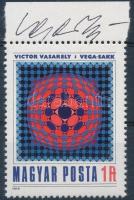 1979 Victor Vasarely Vega sakk c. képét ábrázoló bélyeg a művész saját kezű aláírásával / 1979 Vasarely stamp with autograph signature of the artist