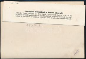 1913 Viktória Lujza porosz hercegnő és Ernő Ágost cumberlandi herceg esküvője 2 db korabeli sajtófot...