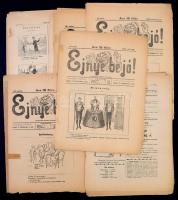 1903 Ejnye be jó!, humor lap, 13 db (15.-16., 18.-20., 22.-25., 28.-30., 37. számok), megviselt, szakadozott, széteső állapotban.