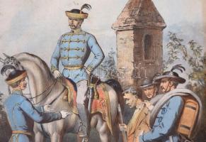 cca 1890 Magyar tábori csendőrök kőnyomatos kép 19x24 cm