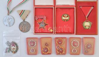 ~19db-os vegyes díjérem, jelvény és kitűző tétel, közte DN "Országos Trófea Bíráló Bizottság Budapest" ezüstözött fém díjérem nemzetszínű szalagon (40mm), ~1960-1970. "MOL Törzsgárda" zománcozott fém kitűző (12x16mm), valamint "Szocialista Brigád" és "Kiváló Dolgozó" jelvények T:2