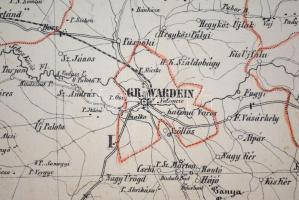 cca 1900 Bihar vármegye északi-, déli része, vászonra kasírozva, német nyelven, kisebb folttal az és...