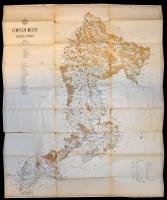 1871 Zemplén vármegye térképe, 1:144.000, Buda, M. Kir. Államnyomda, a hajtások mentén szakadásokkal, a háta foltos, 120×100 cm /  1871 Map of Zemplén County, with small tears along the folding lines, and stains, 120×11 cm