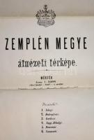 1871 Zemplén vármegye térképe, 1:144.000, Buda, M. Kir. Államnyomda, a hajtások mentén szakadásokkal...