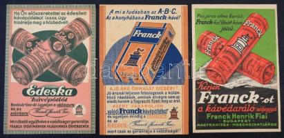cca 1910 3 db különféle Franck kávé reklámlap
