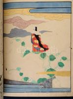 cca XIX század Japán nyelvű kézirat, 4 db színes, vegyes technikájú illusztrációval, papírkötésben, ...