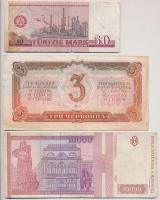 Vegyes: Szovjetunió 1937. 3Ch + NDK 1971. 50M + Románia 1994. 10.000L T:III restaurált, tintanyom, k...