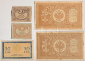 Orosz Birodalom 1912-1917. (1898) 1R (2x) + (1905) 3R Szign.: Shipov + 1915. 50k + 1917. 20R + 40R T:III Russian Empire 1912-1917. (1898) 1 Ruble (2x) + (1905) 3 Rubles Sign.: Shipov + 1915. 50 Kopeks + 1917. 20 Rubles + 40 Rubles C:F