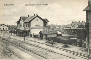 Komárom, Komárno; Újkomáromi vasútállomás, vasúti vendéglő, L. H. Pannonia kiadása / railway station, restaurant (EK)