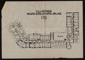 Lillafüredi Palota Szálló-Hotel Palace alaprajza, 4 oldal, hártyapapír, a sarkoknál gyűrődésekkel, k...