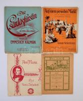 4 db német nyelvű kotta (Paul Zilcher, Emmerich Kálmán, Franz Schubert,  Albert W. Ketélbey), változó, többnyire kissé viseltes állapotban.