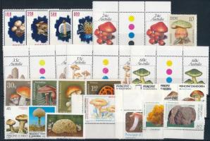 Mushroom 11 sets + 11 stamps + 1 mini sheet, Gomba motívum 11 klf sor + 11 klf önálló érték + 1 kisív 3 db stecklapon