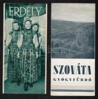 cca 1940 2 db Erdélyi utazási prospektus, (Erdély (rajta tollal bejegyzés), Szováta gyógyfürdő (az egyik hajtás mentén szakadással)