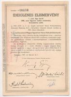 Budapest 1947. "Ideiglenes Elismervény - 7 1/2%-kal kamatozó Magyar Egyesített Városi Kölcsönkötvény" 1000$ névértékű kötvény, szelvényekkel és bélyegzésekkel T:II-