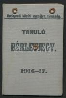 1916 A Budapesti közúti vaspálya társaság tanuló bérletjegye