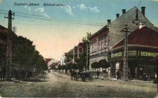 Szatmárnémeti, Satu Mare; Rákóczi utca, Beer Miklós fűszerkereskedése, K. J. Bp. / street, grocery shop (EK)