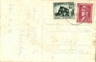 1944 Pakrác, Pakrac Szálló és kávéház autóbusszal, Bacic és társa üzlete, tér / hotel and cafe, shop...