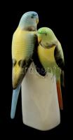 Hollóházi hullámos papagáj pár, kézzel festett, jelzett, hibátlan, m: 17,5 cm