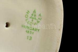 Hollóházi hullámos papagáj pár, kézzel festett, jelzett, hibátlan, m: 17,5 cm