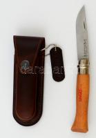 Opinel France zsebkés, eredeti bőr tokban. Jó állapotban.