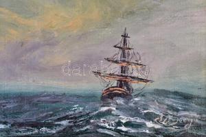 Olvashatatlan jelzéssel: Vitorlás a tengeren, olaj, vászon, fa keretben, 9×12 cm