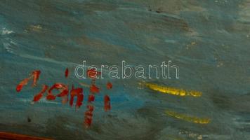 Bánfi jelzéssel: Vitorlások Badacsonynál. Olaj, karton, fakeretben, 25×35 cm