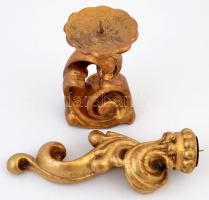 2 db barokk stílusú, aranyszínű fa gyertyatartó, m: 25,5 ill. 17,5 cm