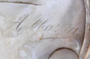 Halászlány, jelenetes díszes gyöngyház tál, 19×19 cm