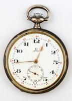 Omega ezüst (Ag.) zsebóra, sérült előlappal, jelzett, nem működik, bruttó 79,2 g