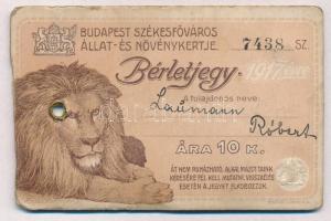 1917 Budapest Székesfőváros Állat- és Növénykertje fényképes bérletjegy