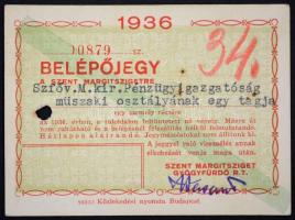 1936 Margitszigeti belépőjegy