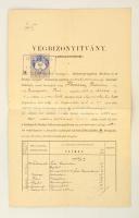 1892 Végbizonyítvány 1 Ft okmánybélyeggel