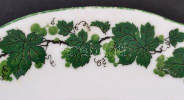 Zsolnay szőlőmintás porcelán mélytányér, matricás, kopásnyomokkal, hajszálrepedésekkel, jelzett, d: ...