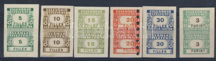 Számlailleték bélyeg fogazatlan párok (6 klf) az egyik megsemmisítő lyukaszáttal